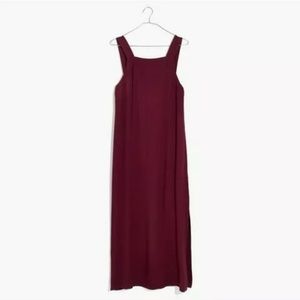 Madewell Rusted Burgundy Apron Open Tie Back Stretch Crepe Side Slit Dress